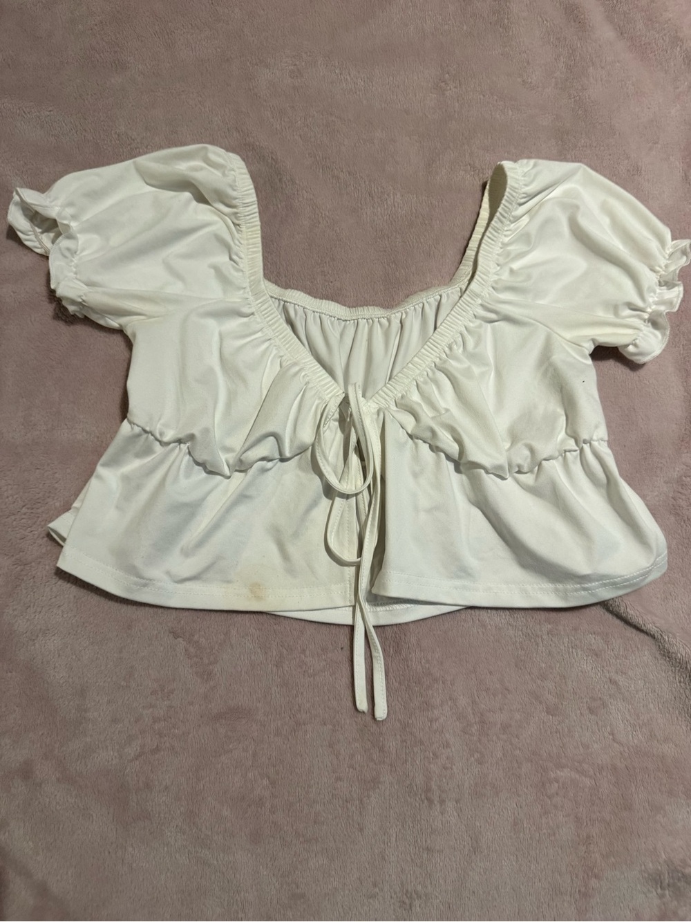 SHEIN White Puff-Sleeve Tie-Front Crop Top
